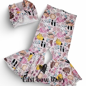Pig and Friends bellbottom, Peppa pig birthday, Pig baby girl outfit, Pig and friends birthday,Peppa pig bow, toddler girl peppa,Peppa party