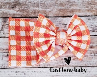 Gingham  bow, Fall bow, Baby girl bow, Turban bow,  Infant headband, Big bow, Classic bow, Infant bow, Topknot headband, Fall bow,orange bow