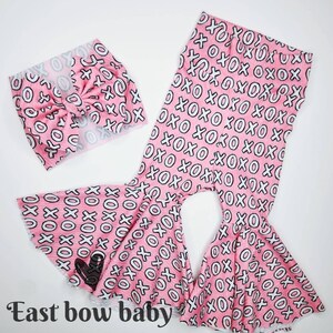 Xoxo bellbottom set, Xoxo bummie set, Xoxo rib knit clothing,  Xoxo bow