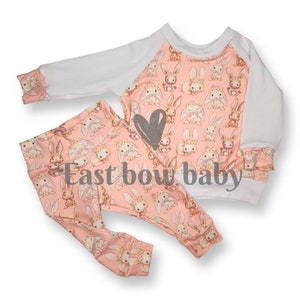 Easter Boho bunny lounge set, Easter outfit, Easter childrens sweater and pants set, Childrens sweater, Baby sweater, handmade kids set