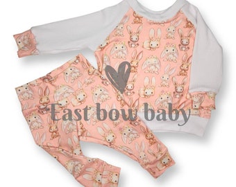 Easter Boho bunny lounge set, Easter outfit, Easter childrens sweater and pants set, Childrens sweater, Baby sweater, handmade kids set