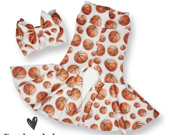 Basketball bellbottom, basketball baby girl oufit, Sporty girl, basketball flares,basketball bow, basketball fashion,basketball toddler girl