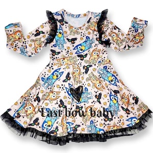 Vestido de Halloween de cachorro azul, Vestido de Halloween azul Heeler, Moda de Halloween, Halloween da Disney, Traje assustador de cachorro azul, Halloween para meninas