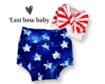 4th of July Bummies, 4th of July Clothing set, Patriotic Baby Girl Clothes, Toddler Diaper Cover, Cute High Waisted Shorts, 4th party set