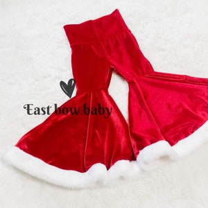 Santa bellbottom, St. Nick bellbottom, Santa flares, Santa outfit, Girls Santa outfit, Velvet santa bells,Velvet Santa flares,Faux fur Santa