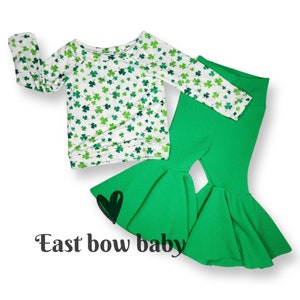 St. Patrick&#39;s day outfit,St. Patrick&#39;s day toddler outfit, Shamrock outfit,St. Pattys day bellbottom, Shamrock top and bell,st. Pattys girls