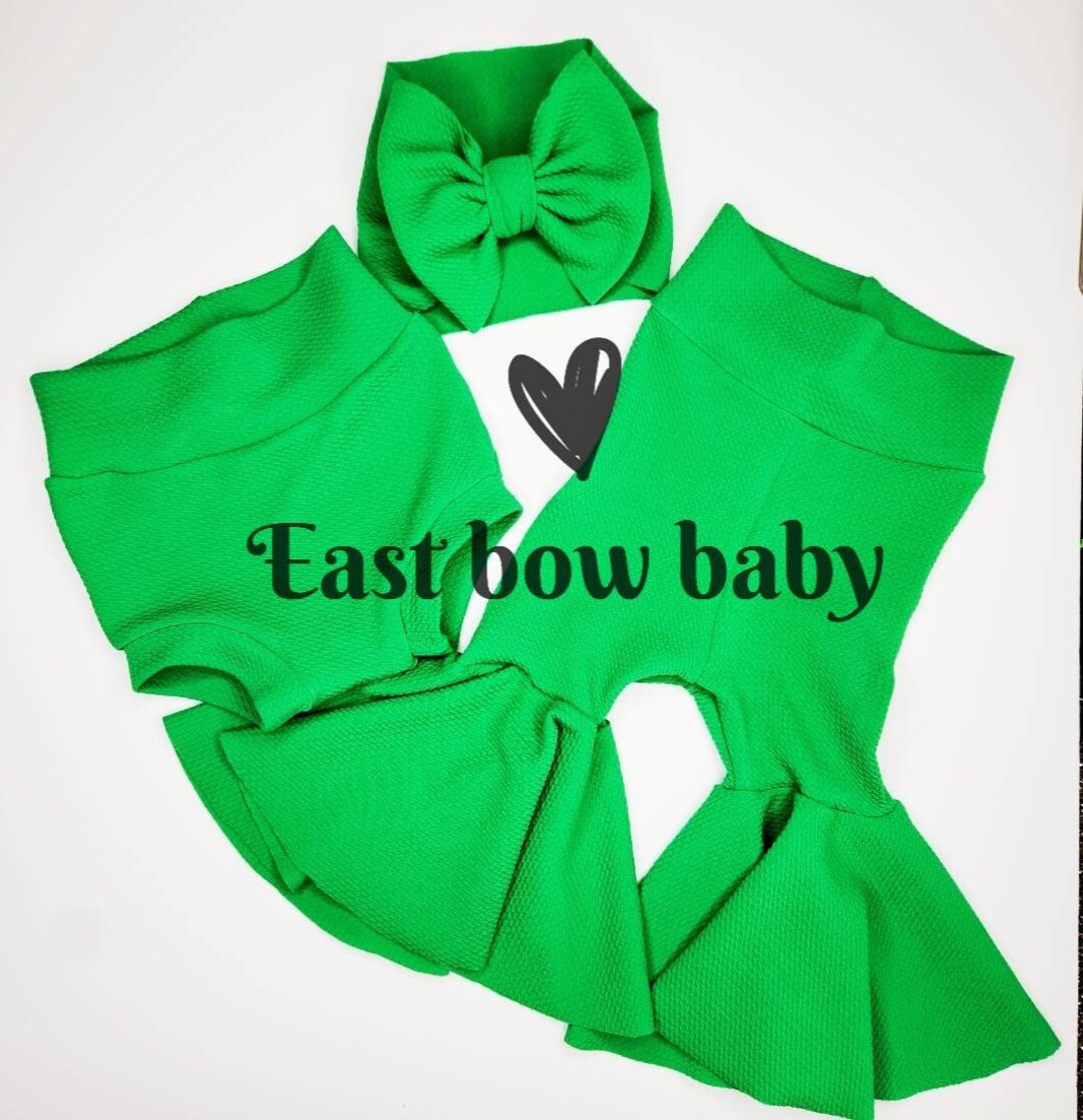 Kelly Green Bellbottom Set, Kelly Green Bummie Set, Kelly Green Bow - Etsy