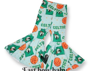 Boston Celtics bellbottom set, Boston Celtics infant clothing,  Boston Celtics bow, Boston Celtics flares, Celtics girls fashion, Celtics