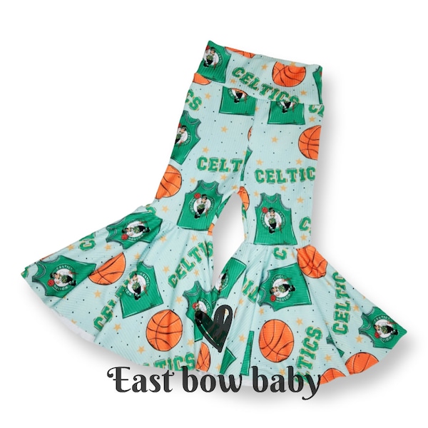 Boston Celtics bellbottom set, Boston Celtics infant clothing,  Boston Celtics bow, Boston Celtics flares, Celtics girls fashion, Celtics
