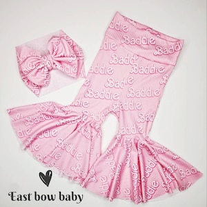 Baddie rib knit Valentines Day set, Baddie bellbottom set, Baddie bummie set, Baddie bow