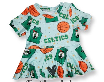 Celtics peplum top, Boston Celtics girls top, Boston Celtics toddler clothing, celtics bow, celtics top and bow, Celtics fashion