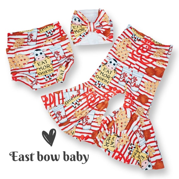 Fast food skirted bummie, chic fil a skirted bummie set, chic Fil a bow, diaper cover, Bummer set, Skirted bummie set, Boujee baby
