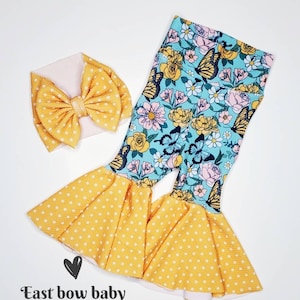 Boho butterfly bellbottom set, Boho bellbottoom, Boho teal bellbottom