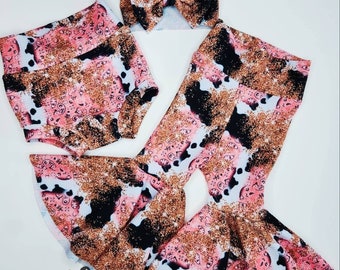 Glam Western Clothing, Baby girl Cow western clothing,Cow girl clothing,Toddler Western bellbottom, Cow Girl Flares, Baby Western Bellbottom