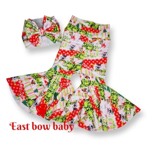 Grinch bellbottom, Grinch holiday bells, Grinchmas flares, Grinch girls outfit, Grinch waatercolor, How the grinch stole Christmas