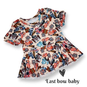 CARS peplum top, Cars girls top, cars toddler clothing, cars bow, cars, cars birthday party