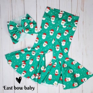 Santa baby bellbottom set, Christmas Bellbottom set, Holiday bellbottom set