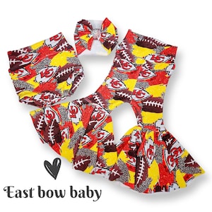 Kansas city Chiefs set, Chiefs bellbottom, Chiefs bummie, Chiefs bow, Kansas city Baby clothes, Chiefs toddler clothing, Chiefs gear