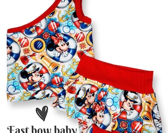 Zestaw marynistyczny Mickey & Minnie, Minnie 4th spódniczka bummie, strój Mickey na 4 lipca, strój 4th Disneyworld, moda Disney, letni Disney