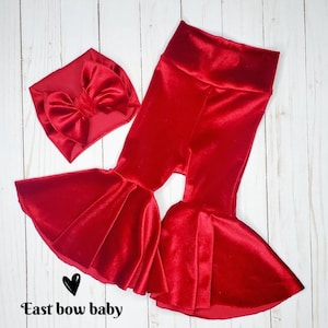 Red velvet bell bottom set, Holiday bellbottom