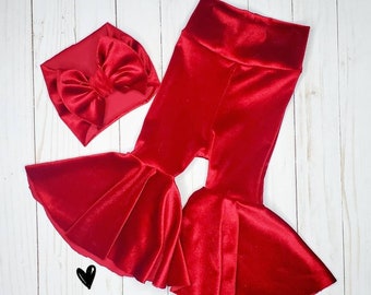 Red velvet bell bottom set, Holiday bellbottom