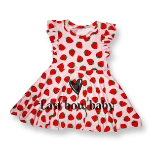 Strawberry print dress, Pink strawberry print dress, Ruffle sleeve dress, baby and toddler strawberry dress, summer toddler dress, birthday