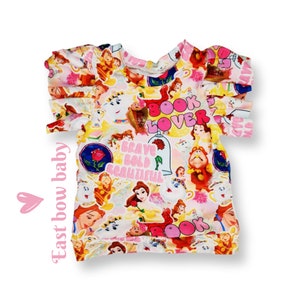 Die Schöne und das Biest Top, Belle Kleidung, Belle Top, Die Schöne und das Biest Outfit, Belle Bogen, Belle Geburtstag, Belle erster Geburtstag