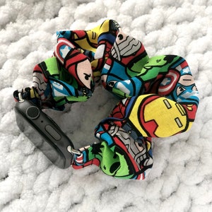 Apple Watch Band | All Avengers Characters Scrunchie Watch Band | Great to give as gifts! 38/40/41mm & 42/44/45mm Size | Chunkie Scrunchie