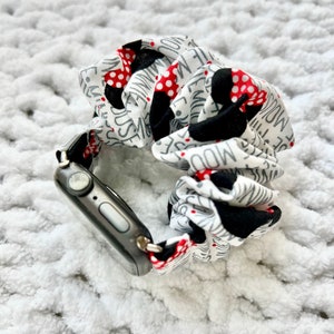 Apple Watch Band | Süßes Minnie Maus Scrunchie Armband aus Baumwolle | Toll zum Verschenken! 38/40/41mm & 42/44/45mm Größe | Chunkie Scrunchie