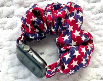 Apple Watch Band | Stars and Stripes Scrunchie Watch Band | Great for the Fourth of July! 38/40/41mm & 42/44/45mm Size | Chunkie Scrunchie