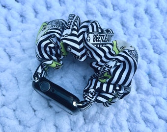 Apple Watch Band | BW Striped Beetlejuice Scrunchie Watch Band | Great to give as gifts! 38/40/41mm & 42/44/45mm Size | Chunkie Scrunchie