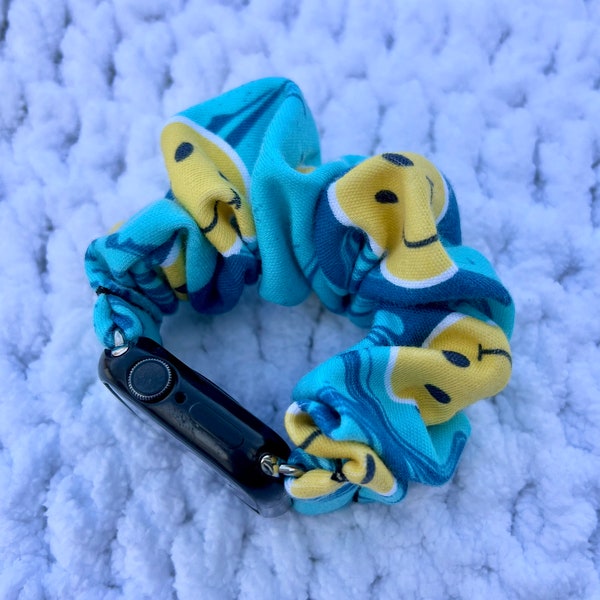 Apple Watch Band | Soft Smiley Face Scrunchie Watch Band Cotton | Great to give as gifts! 38/40/41mm & 42/44/45mm Size | Chunkie Scrunchie