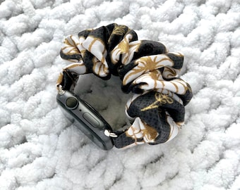 Apple Watch Band | White and Gold Pumpkins Scrunchie Watch Band | Great to give as gifts! 38/40/41mm & 42/44/45mm Size | Chunkie Scrunchie