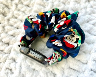 Apple Watch Band | Christmas Mickey Mouse Scrunchie Watch Band | Great as Christmas Gifts! 38/40/41mm & 42/44/45mm Size | Chunkie Scrunchie