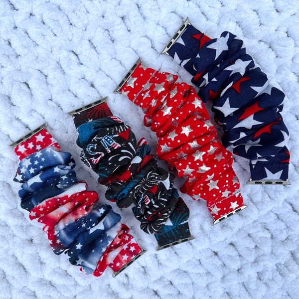 Apple Watch Band | Patriotic Fourth of July America Scrunchie Watch Bands | Great as gifts! 38/40/41mm & 42/44/45mm Size | Chunkie Scrunchie