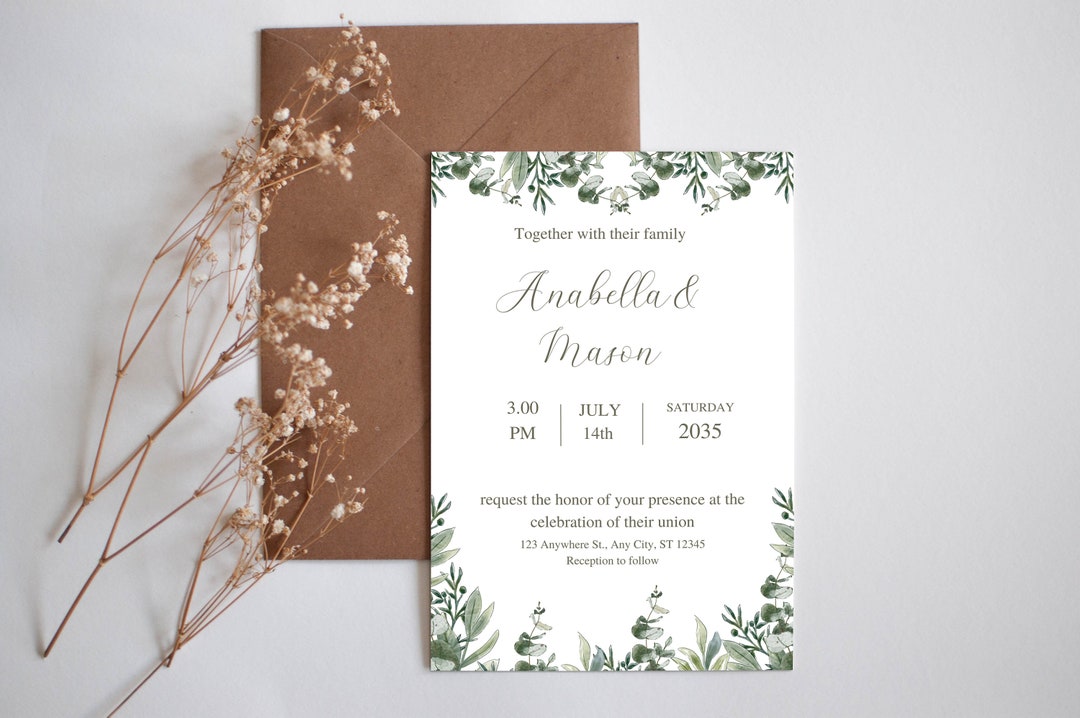 Modèle d'invitation de mariage de verdure invitation de - Etsy France