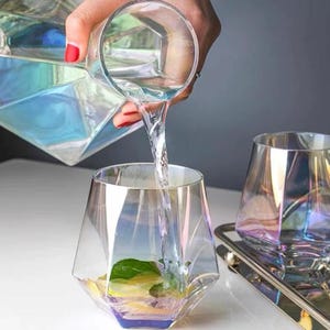 Carafe - RARE - Glass ware Crystal - Diamant - Water - Wine - Whiskey - Geometric - Bar Set with Four Glasses - Premium