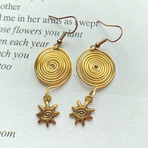 Spiral Sun Earrings - Sun Earrings Spiral Gold Earrings Solstice Earrings Pagan Spiral Silver Gold Wire Earrings Gift