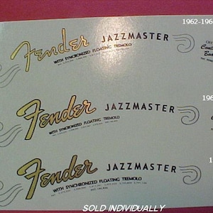Two Vintage and Reproduction Guitar Headstock Waterslide Decals  Real Metallic Gold and Black inks. Two per order Most styles available!