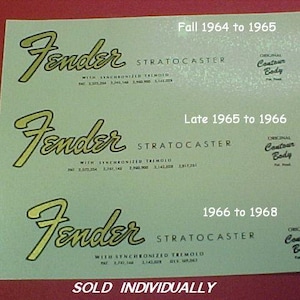Two Vintage and Reproduction Guitar Headstock Waterslide Decals  Real Metallic Gold and Black inks. Two per order Most styles available!