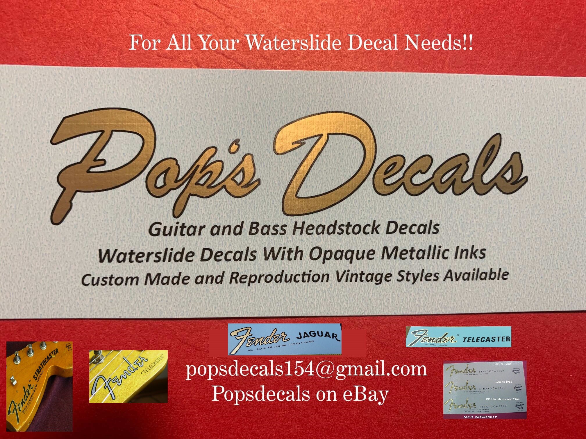 thumbnail image 2 of 2PCS Suitable For Fender Custom Shop Electric Guitar Head Logo Water Transfer Printing Trademark Sticker, RemovableFilm (ST58/2 2 of 11