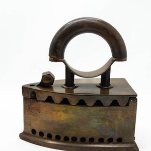 Antique Charcoal Sad Iron with Rounded wooden handle