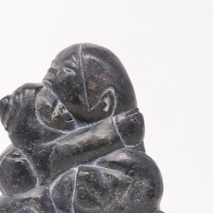 Vintage Inuit Soapstone Sculpture, Mother Embracing Child, Signed
