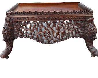 Antique Indian Mughal Hand Carved Rosewood Coffee Table, Living Room table, Masterpiece Work