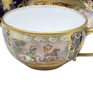 Antique Meissen Tea Cup & Saucer: Hand-Painted Hunting Scene