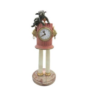 Antique French Pink Marble Mantel Clock with Cherub – Mechanical Timepiece, Gilt Bronze, 19th Century