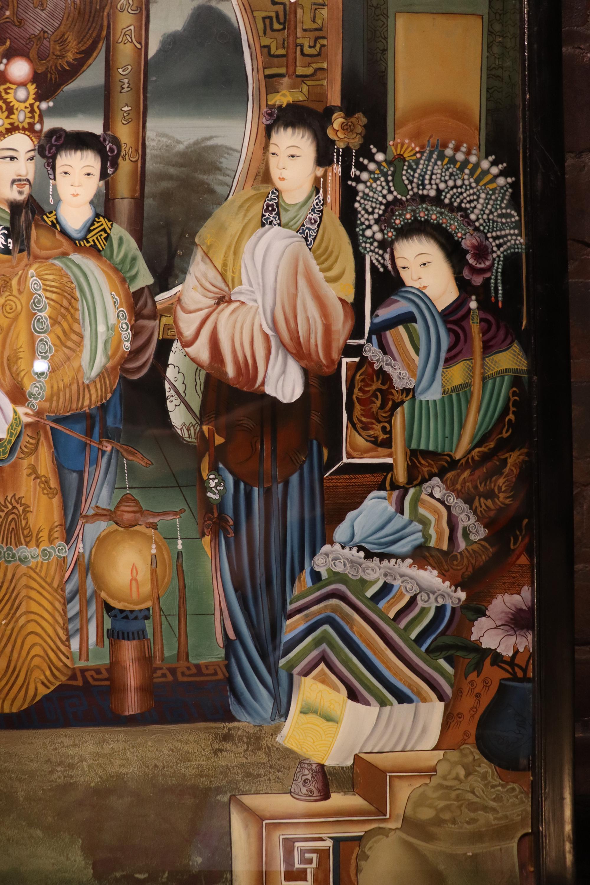 中国　古い　大型　人物画　アンティーク　絵画 アンティークの大きな中国製逆ガラス絵、1900年頃 - Etsy 日本