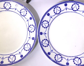 Assiettes plates Anciennes Crescent Ware en Porcelaine de Durham, Angleterre, Porcelaine blanche et bleue