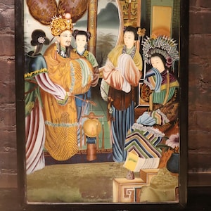 Antique Large Chinese reverse glass painting, circa 1900