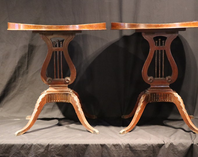 Mersman 1940s Mahogany Duncan Phyfe Side Table Harp Lyre Base Claw Feet